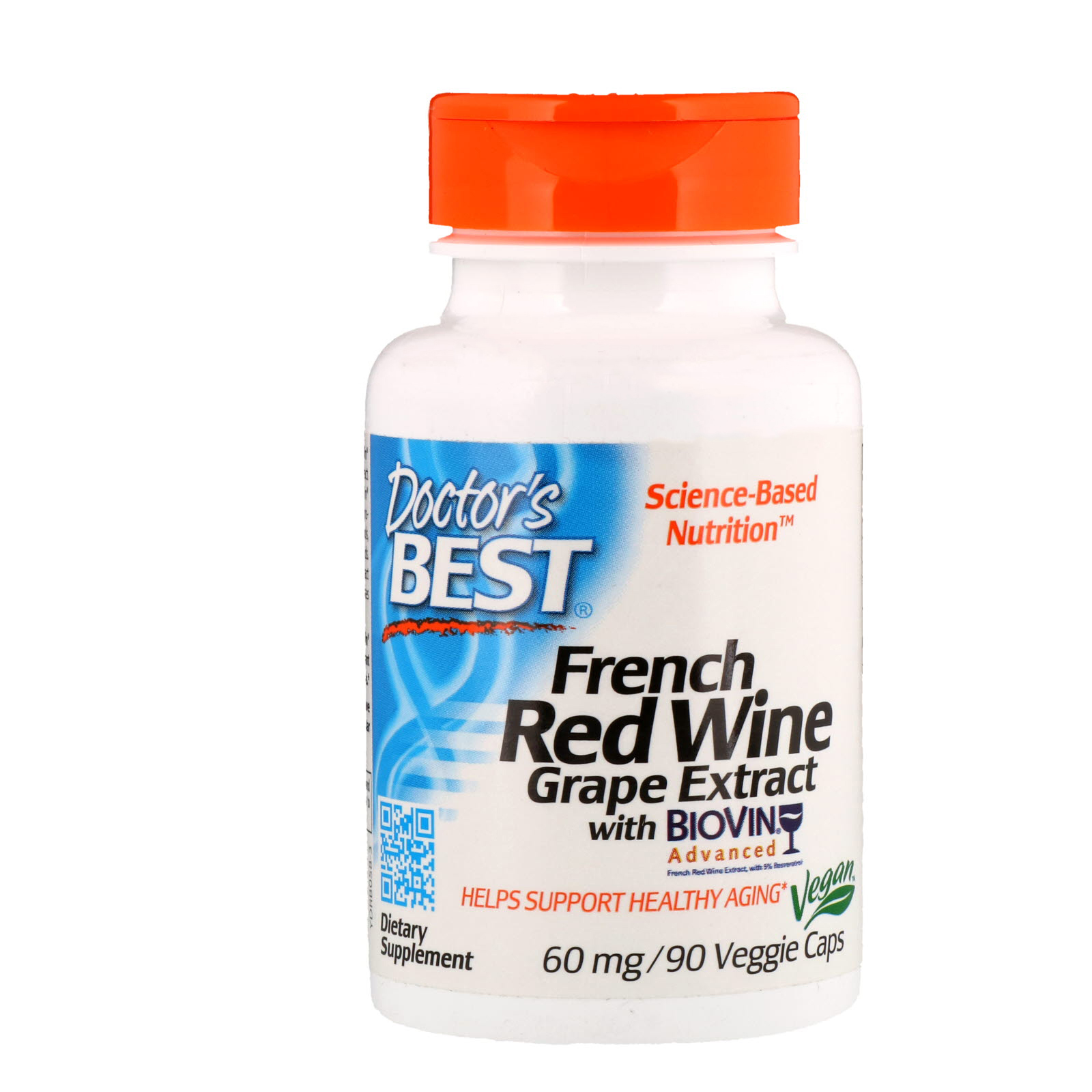 Doctor's Best, Extrato de Vinho Tinto de Uvas Francesas, 60 mg, 90 Veggie Caps