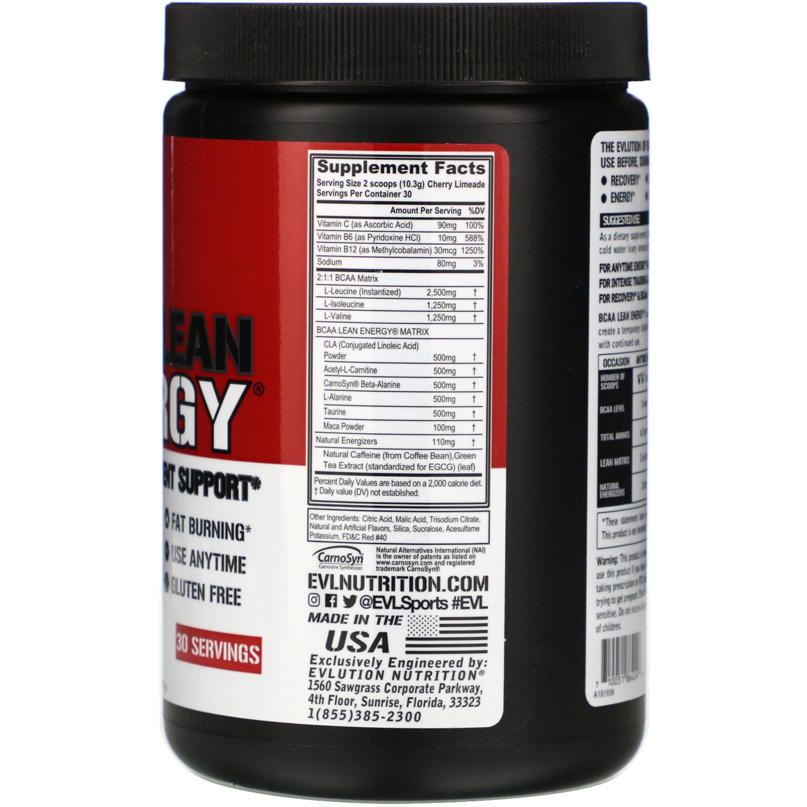 EVLution Nutrition, BCAA Lean Energy, Cherry Limeade, 330 g (11,6 oz) - Imagem 2