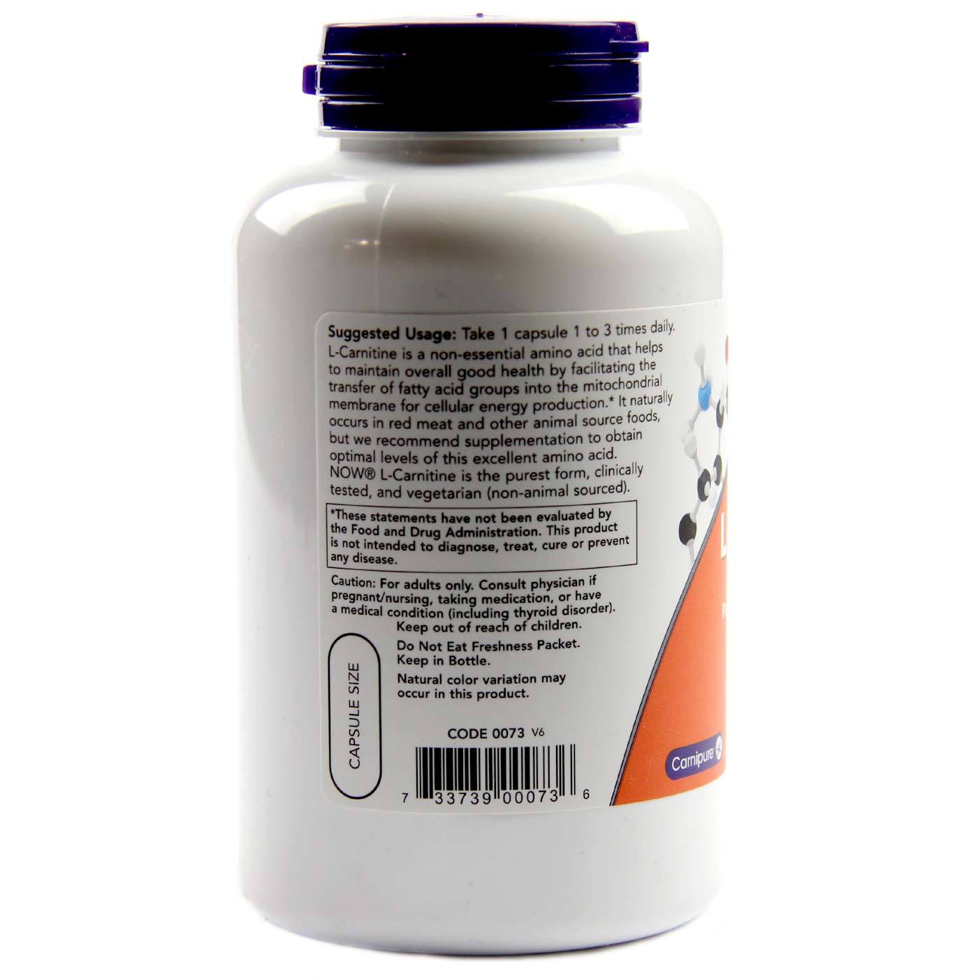 Now Foods, L-Carnitina 500 mg - 180 Cápsulas Vegatarianas - Imagem 3