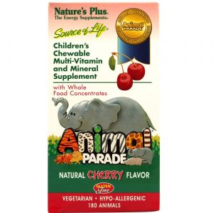 Nature's Plus, Multivitamínico Source of Life® Animal Parade®, Cereja - 90 Mastigáveis
