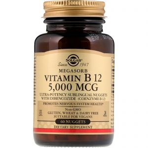 Solgar, Vitamina B12 Sublingual, 5.000 mcg, 60 Pepitas