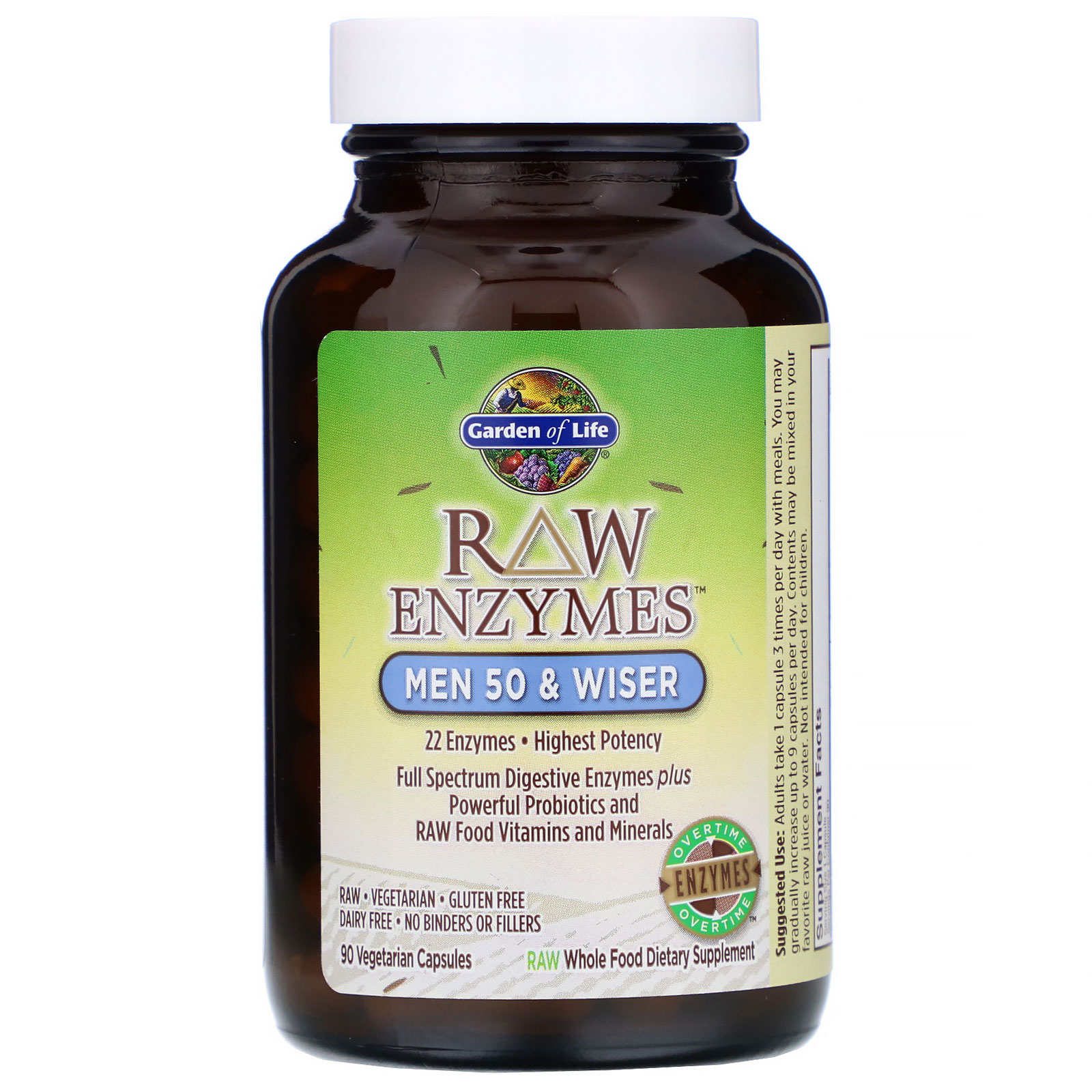 Garden of Life, RAW Enzymes, Men 50 & Wiser, 90 Vegetarian Capsules - Imagem 3