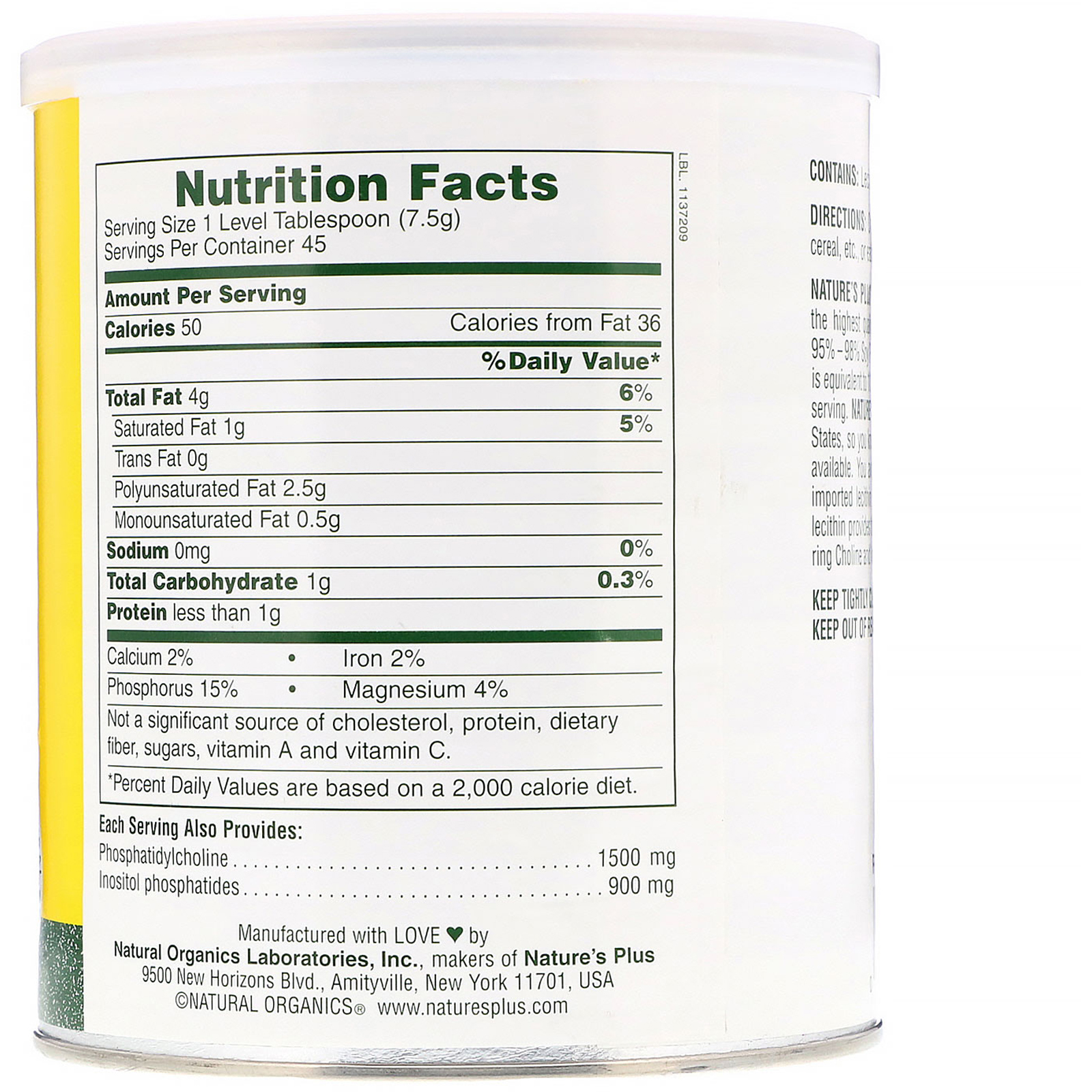 Nature's Plus, Grânulos de Lecitina, Soja Natural, 12 oz (340 g) - Imagem 2