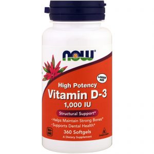 Now Foods, Vitamina D-3, Alta Potência, 1.000 UI, 360 Softgels