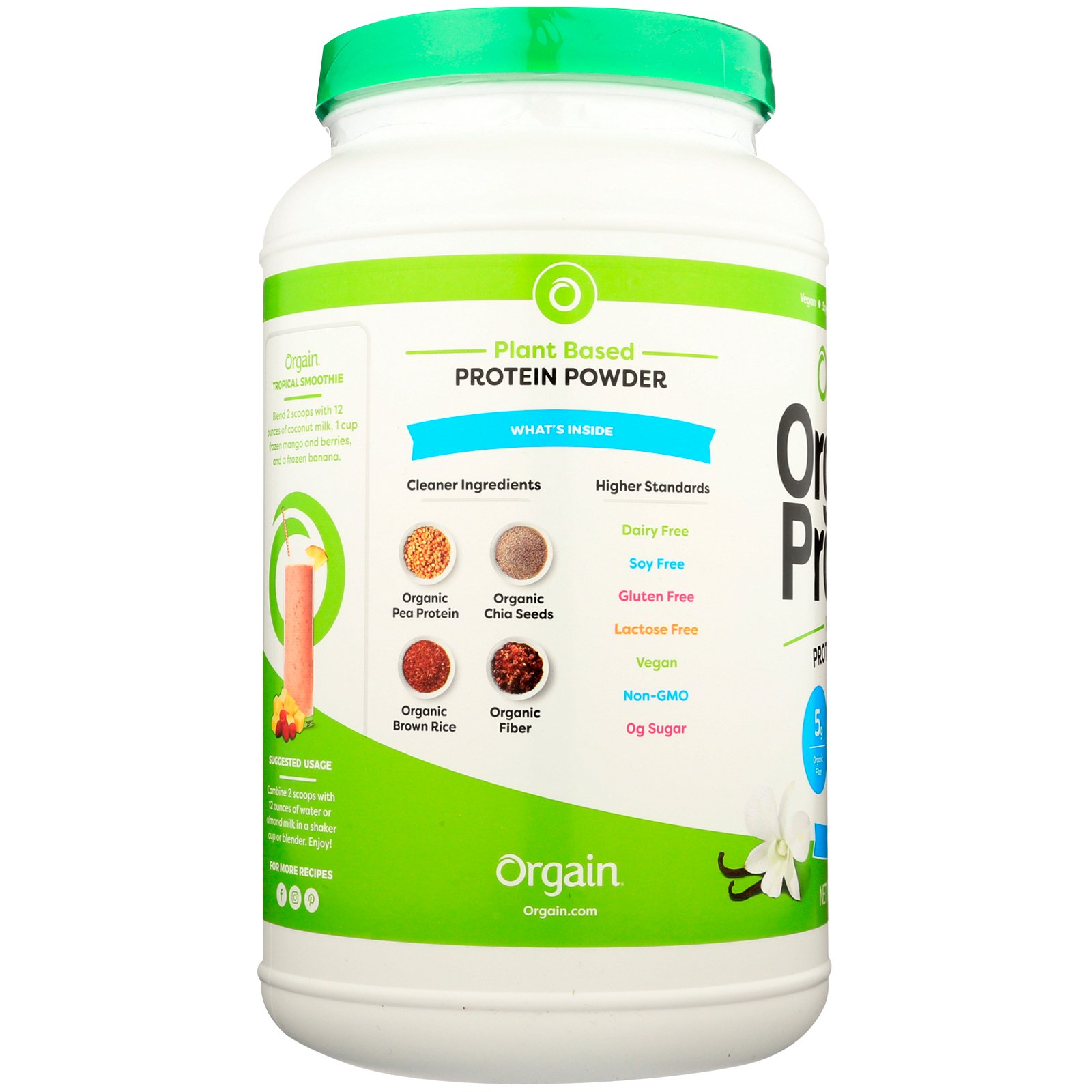 Orgain, Pó Proteico Orgânico, Base Vegetal, Grão de Baunilha, 2,03 lbs (920 g) - Imagem 3