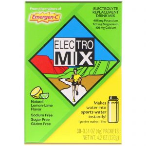 Emergen-C, Electro Mix, Mistura para Bebida Repositora de Eletrólitos, Sabor Natural de Lima-Limão, 30 Sachês, 4 g (0,14 oz) Cada