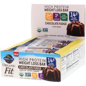 Garden of Life, Organic Fit, Barra para Perda de Peso com Alto Teor de Proteínas, Fudge de Chocolate, 12 Barras, 55 g (1,9 oz) Cada