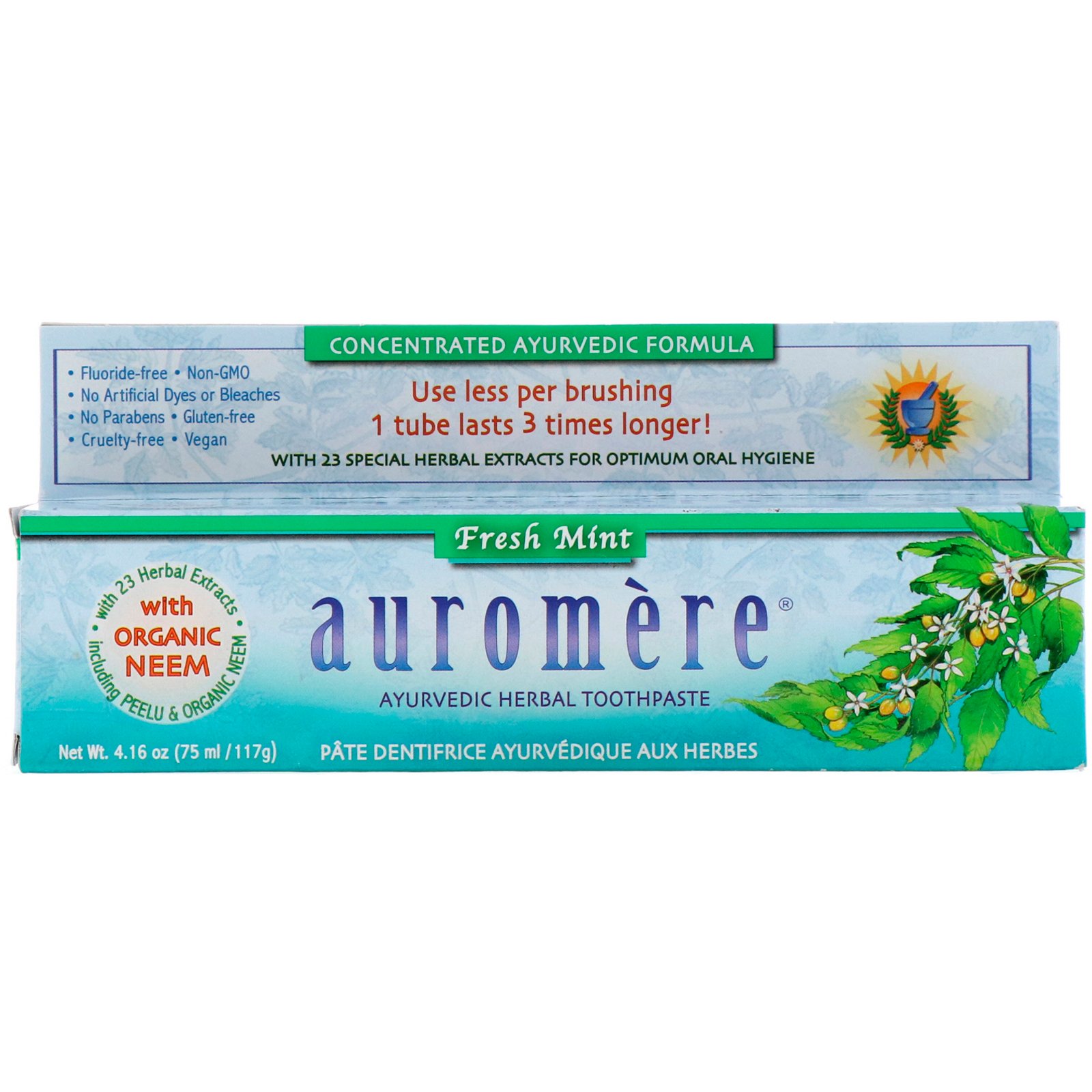 Auromere, Creme Dental Ayurvédico de Ervas, Menta Refrescante, 117 g (4,16 oz)