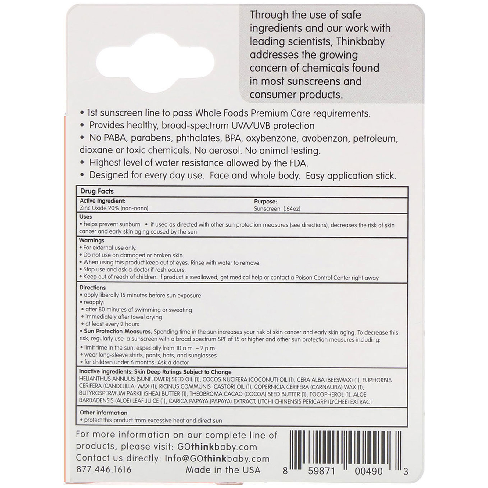 Think, Protetor Solar em Bastão, SPF 30, 0,4 oz (18,4 g) - Imagem 3