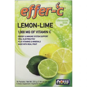 Now Foods, Effer-C, Mistura para Bebida Efervescente, Lima-Limão, 30 Pacotes, 7,5 g Cada