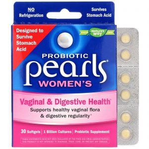 Nature's Way, Probiotic Pearls Women's, Saúde Vaginal e Digestiva, 30 Cápsulas Softgel
