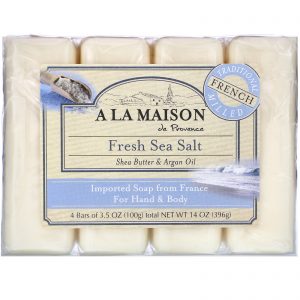 A La Maison de Provence, Sabonete em Barra para Mãos e Corpo, Sal Marinho Fresco, 4 Barras, 3.5 oz cada