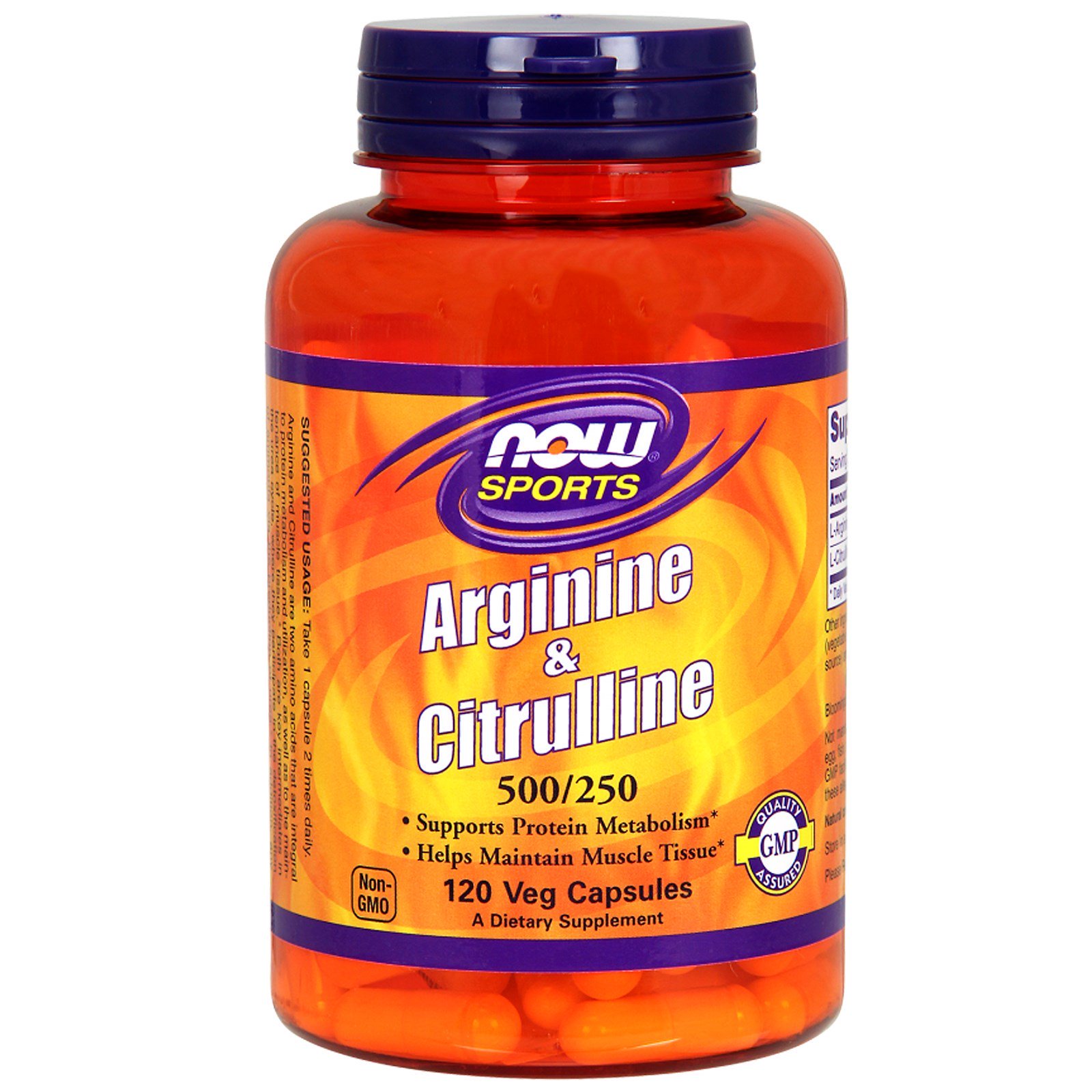 Now Foods, Sports, Arginina e Citrulina, 500 mg/250 mg, 120 Cápsulas Vegetais