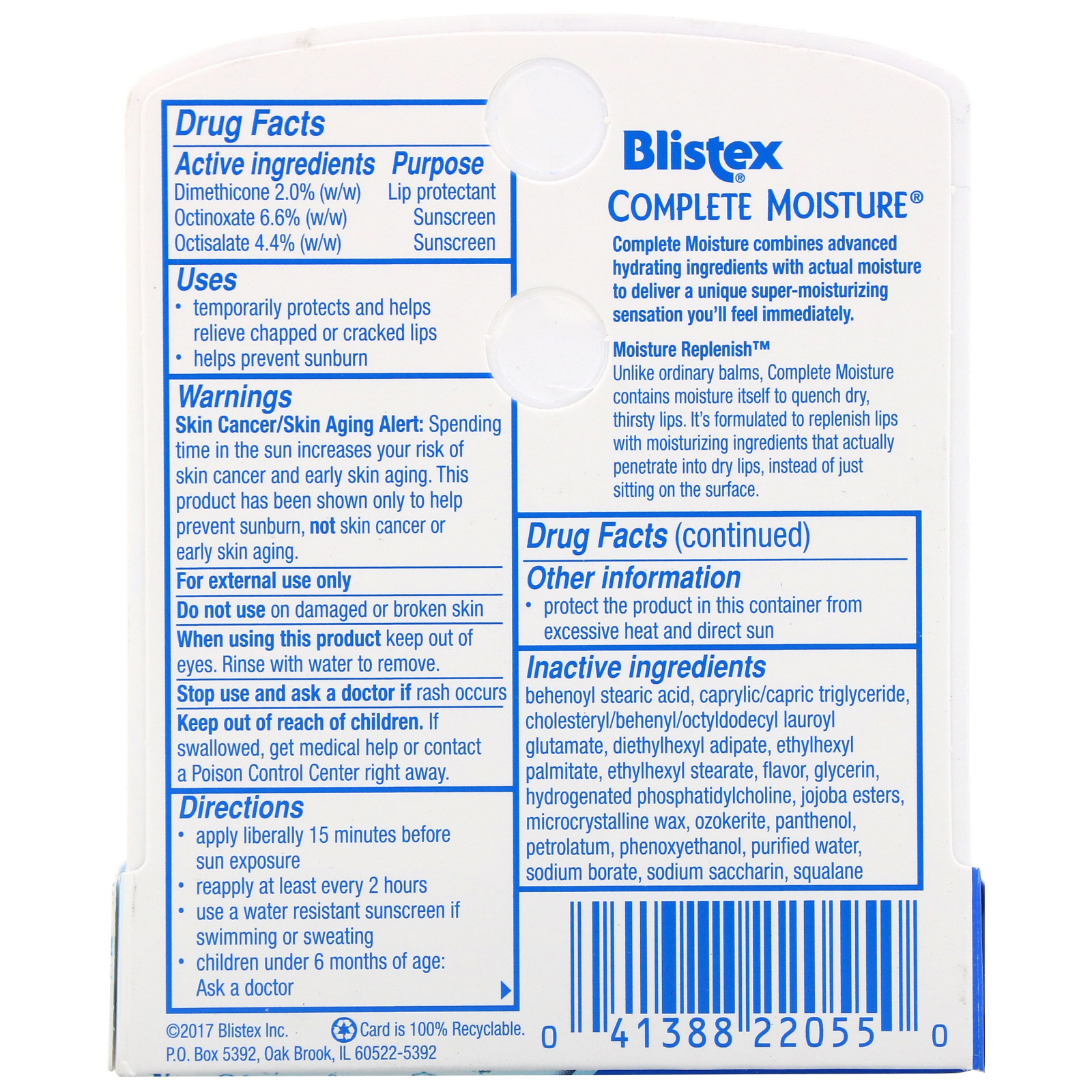 Blistex, Hidratante Completo, Hidratante Labial com Protetor Solar, SPF 15, .15 oz (4.25 g) - Imagem 3