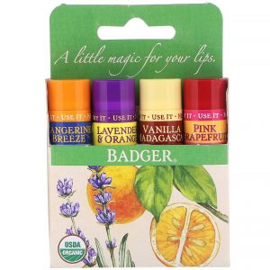 Badger Company, Organic Classic Lip Balm, Caixa Verde, 4 Bálsamos Labiais, 0,15 oz (4,2 g) Cada