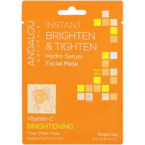 Andalou Naturals, Brilho e Firmeza Instantâneos, Máscara de Hidrossérum Facial, Brilhante, 1 Máscara de Folha de Fibra de Uso Único, 18 ml (6 fl oz)