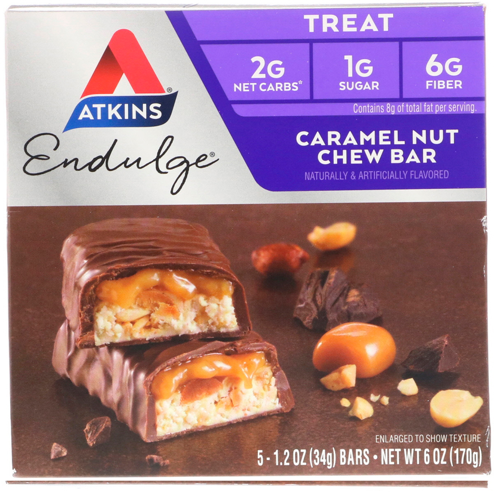 Atkins, Endulge, Barra de Nozes e Caramelo, 5 Barras, 34 g (1,2 oz) Cada