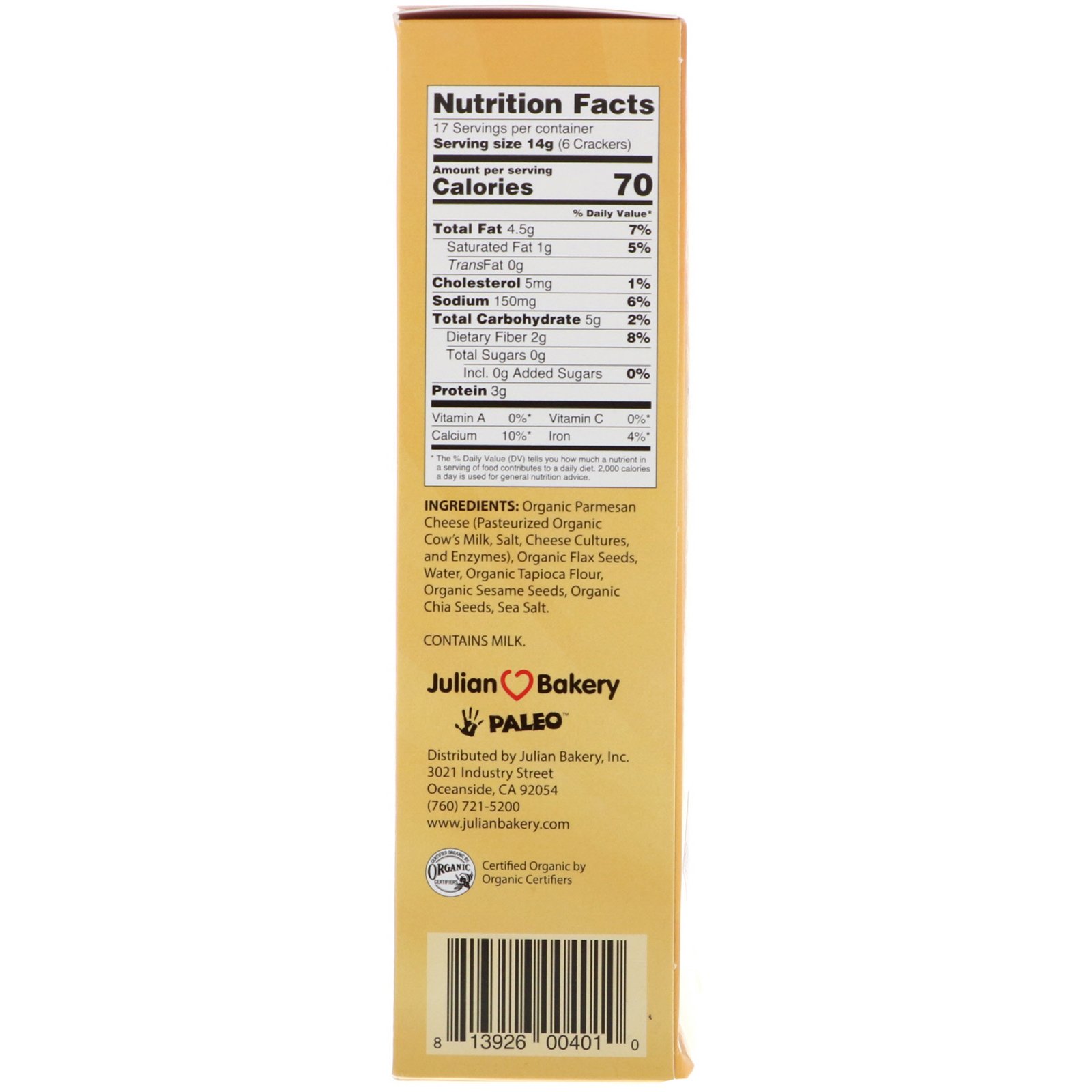Julian Bakery, Biscoitos finos Primal, Parmesão orgânico, 8.4 oz (238 g) - Imagem 2