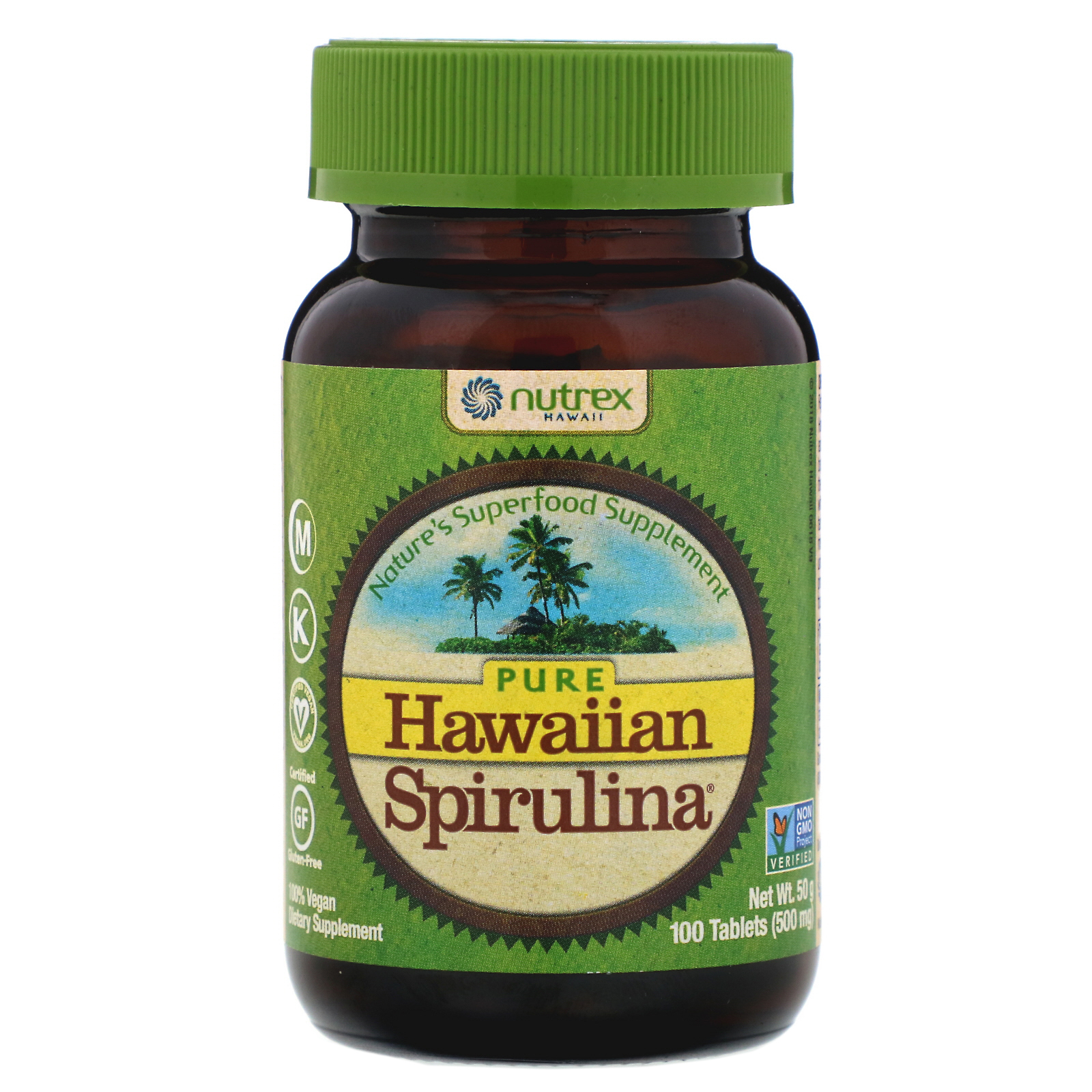 Nutrex Hawaii, Pure Hawaiian Spirulina Pacifica, Multivitamínico Natural, 500 mg, 100 Comprimidos