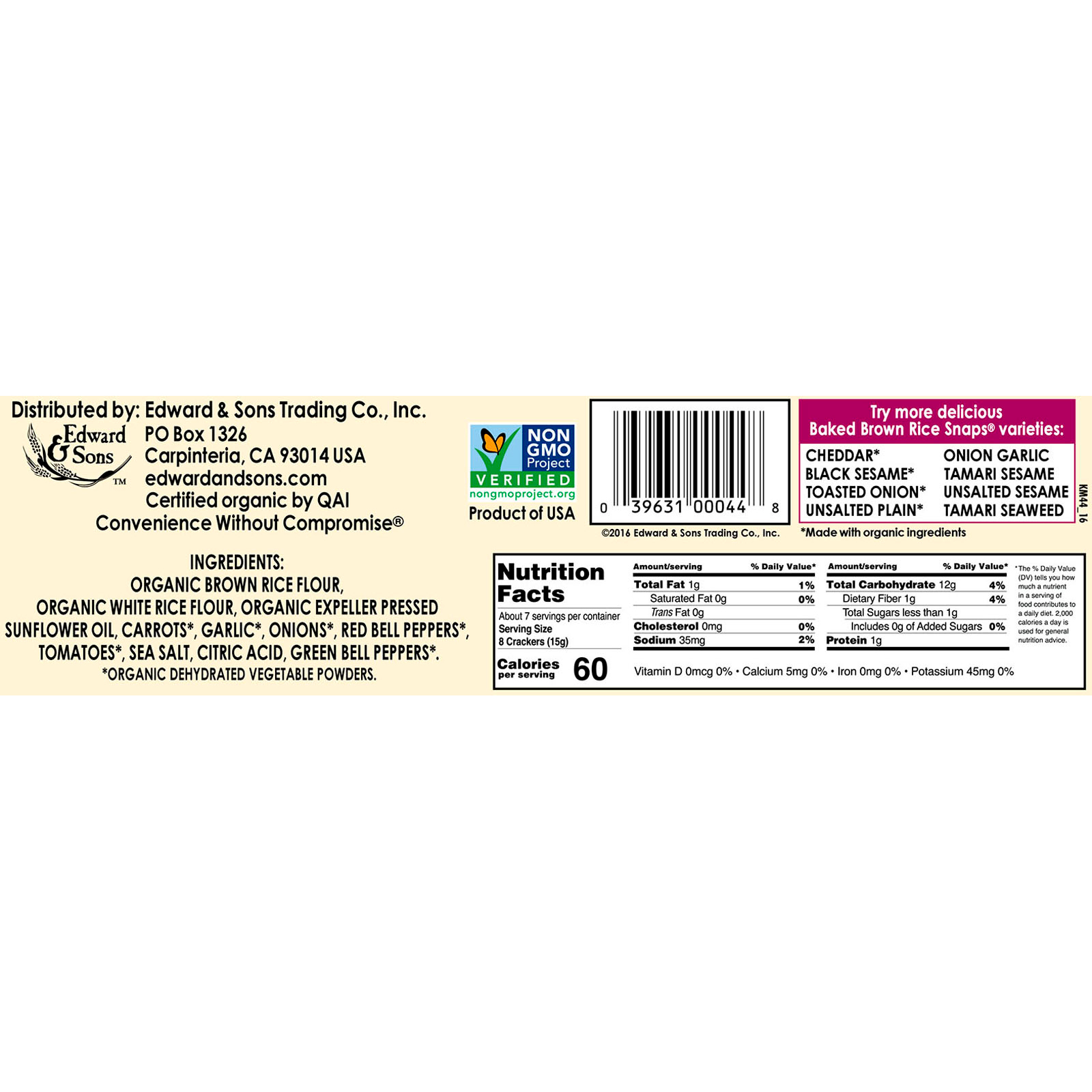 Edward & Sons, Baked Whole Grain Brown Rice Snaps, Vegetable, 3.5 oz (100 g) - Imagem 2