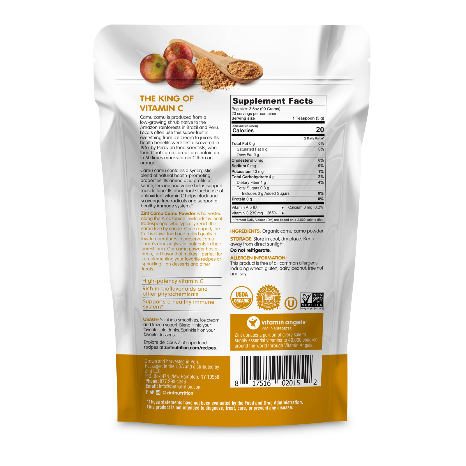 Zint, Camu Camu Pó Orgânico, 3,5 oz (99 g) - Imagem 2