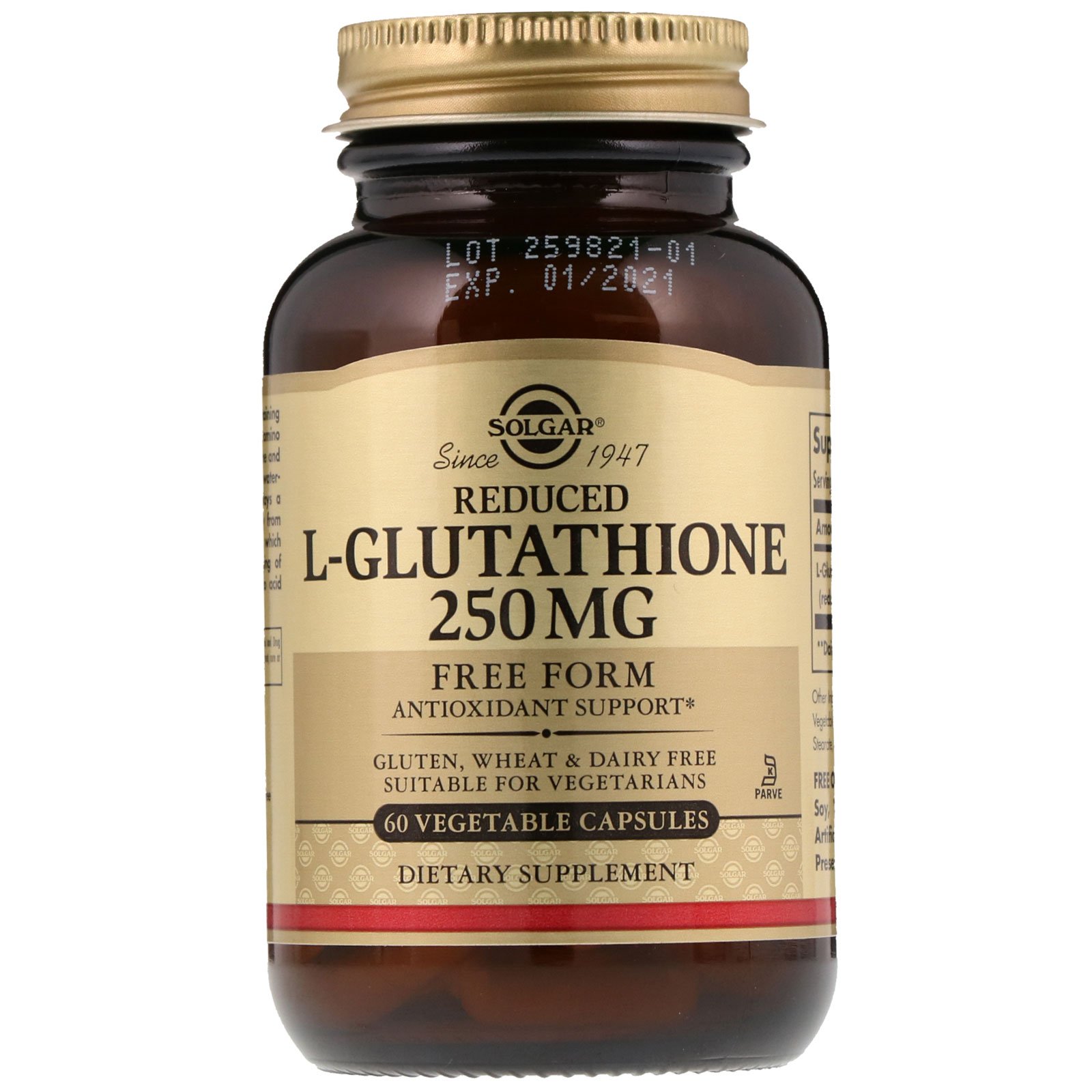 Solgar, L-Glutationa Reduzida, 250 mg, 60 Cápsulas Vegetais