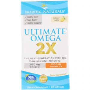 Nordic Naturals, Ultimate Omega 2X com Vitamina D3, Limão, 60 Cápsulas de Softgel