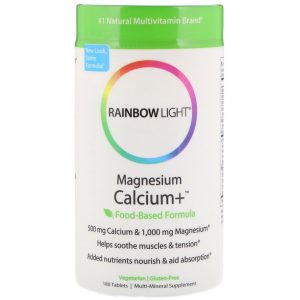 Rainbow Light, Magnésio e Cálcio+, Fórmula Baseada em Alimentos, 180 Comprimidos