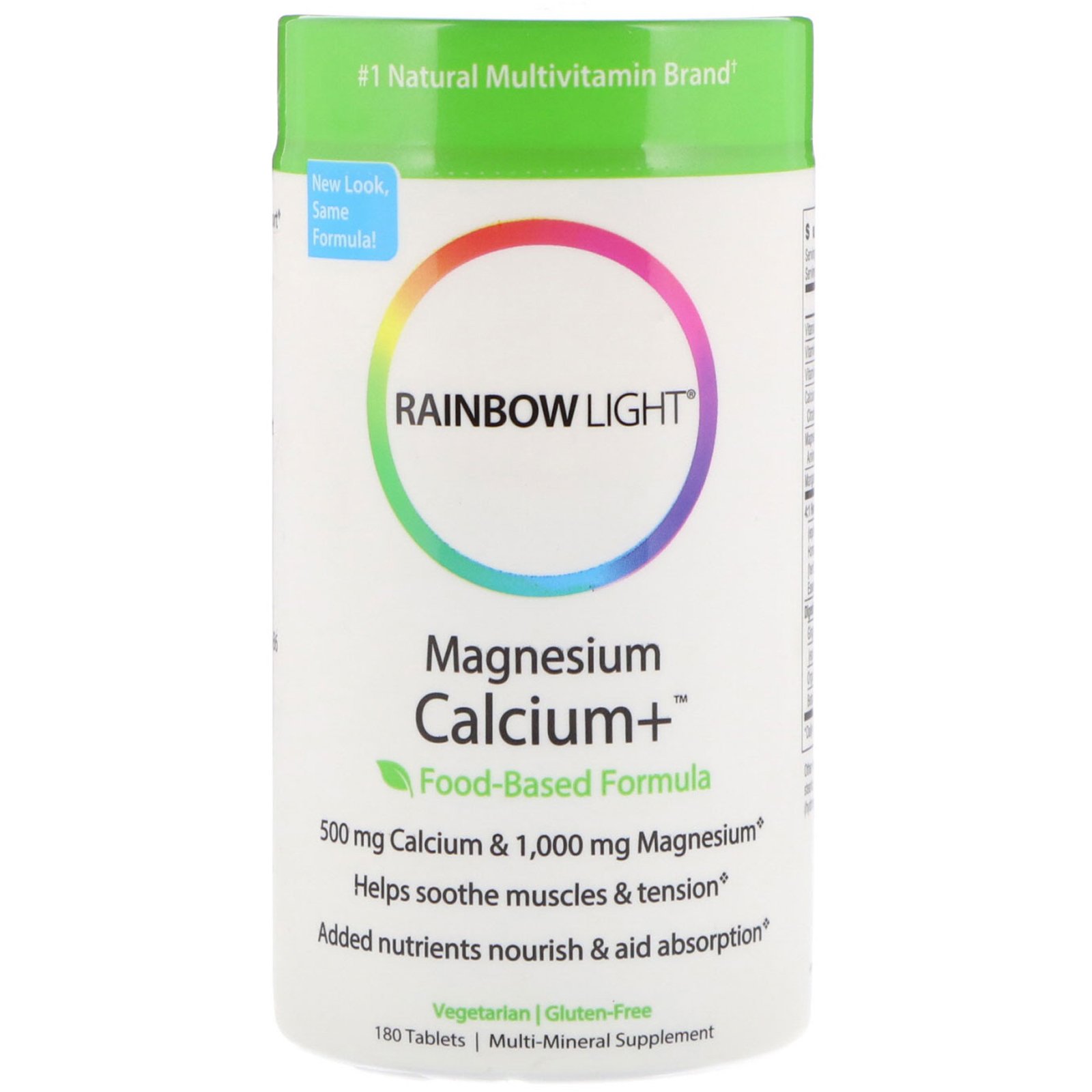 Rainbow Light, Magnésio e Cálcio+, Fórmula Baseada em Alimentos, 180 Comprimidos