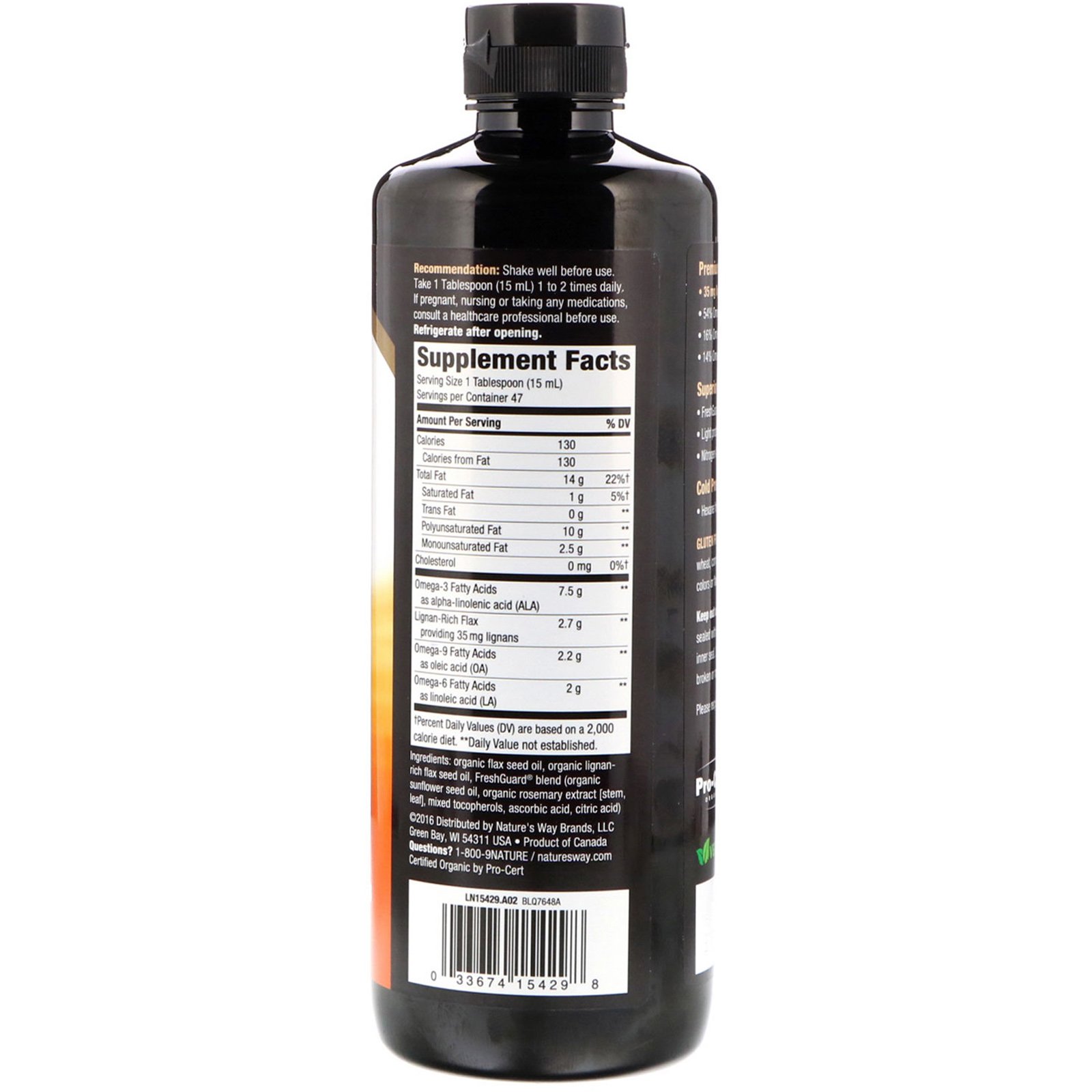 Nature's Way, Organic, EfaGold, Flax Oil, Super Lignan, 24 fl oz (705 ml) - Imagem 2