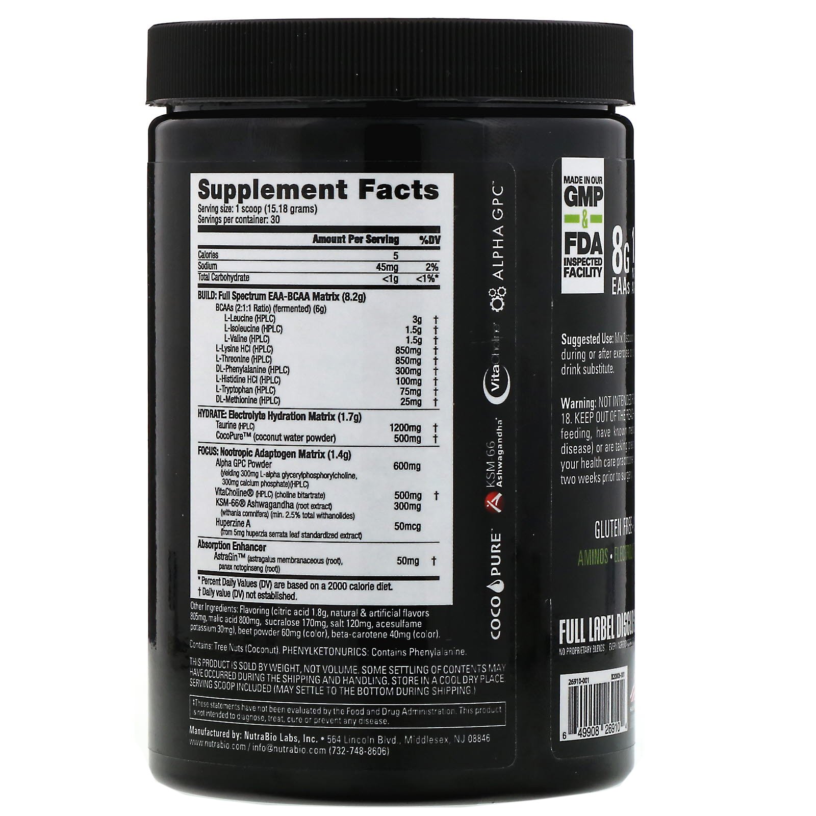 NutraBio Labs, Alpha EAA, Raspadinha de Cereja e Limão, 455 g (1 lb) - Imagem 2
