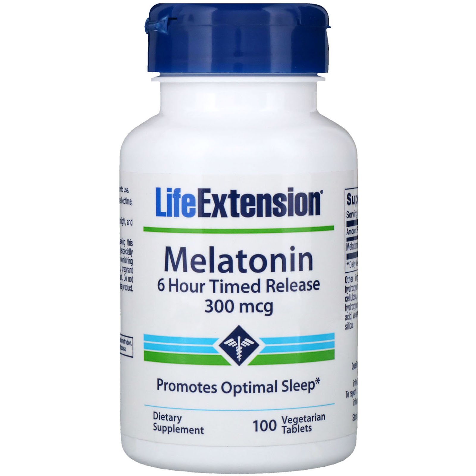 Life Extension, Melatonina, Liberação em 6 Horas, 300 mcg, 100 Comprimidos Vegetais
