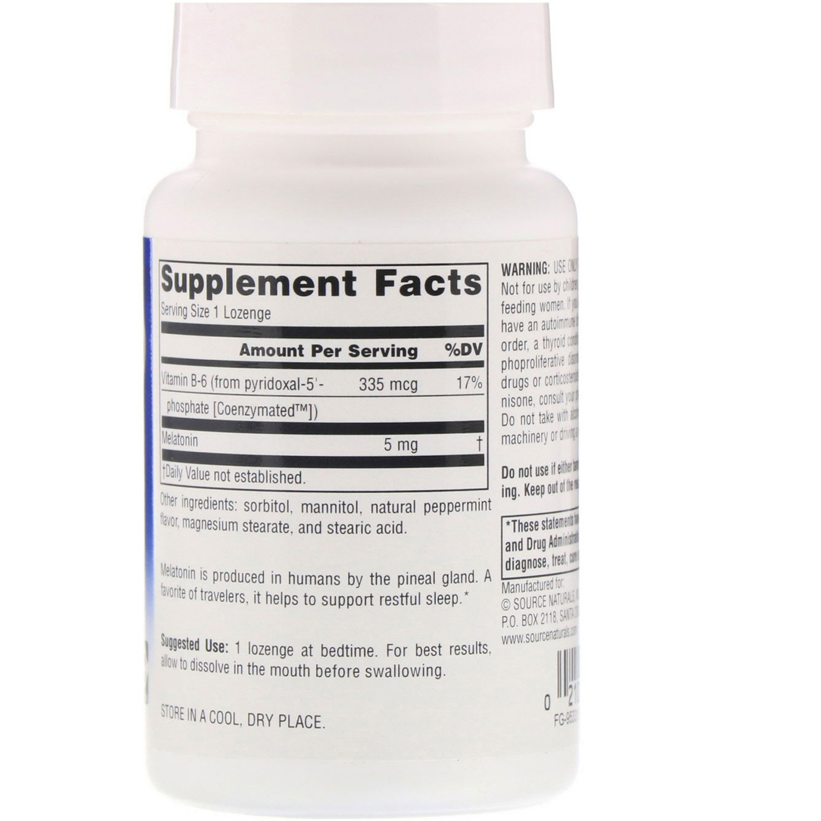 Source Naturals, Melatonina, Hortelã-Pimenta, 5 mg, 200 Pastilhas - Imagem 2