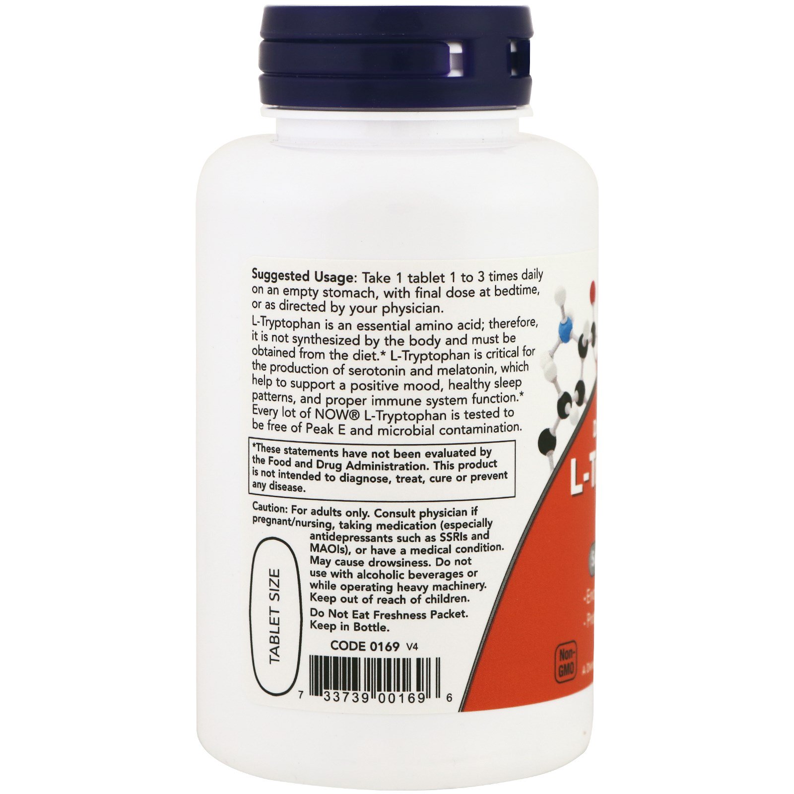 Now Foods, L-Triptofano, Força Dupla, 1.000 mg, 60 Comprimidos - Imagem 3