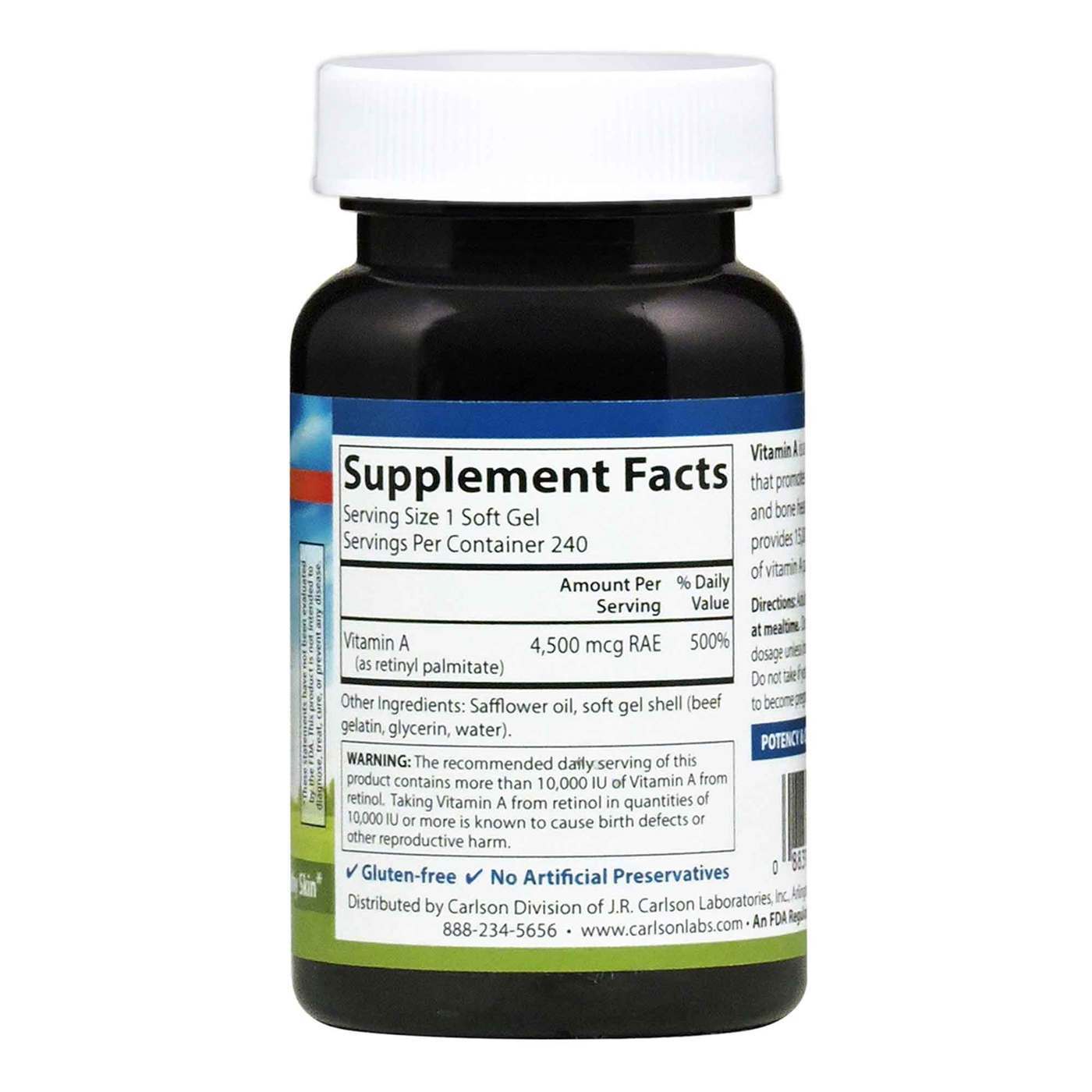 Carlson Labs, Palmitato de Vitamina A 15.000 UI - 240 Cápsulas - Imagem 2