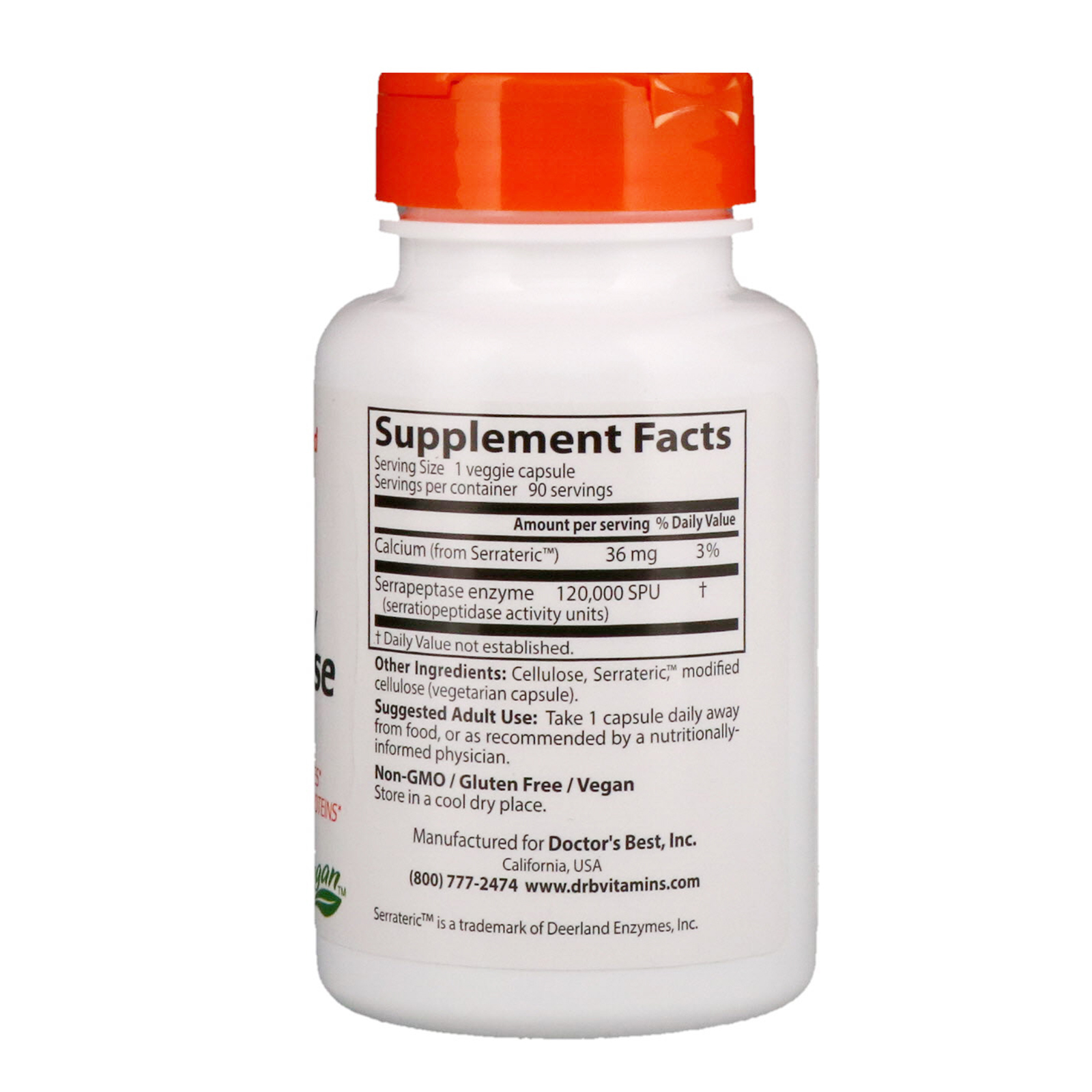 Doctor's Best, Serrapeptase de Alta Potência, 120.000 SPU, 90 Cápsulas Vegetais - Imagem 2