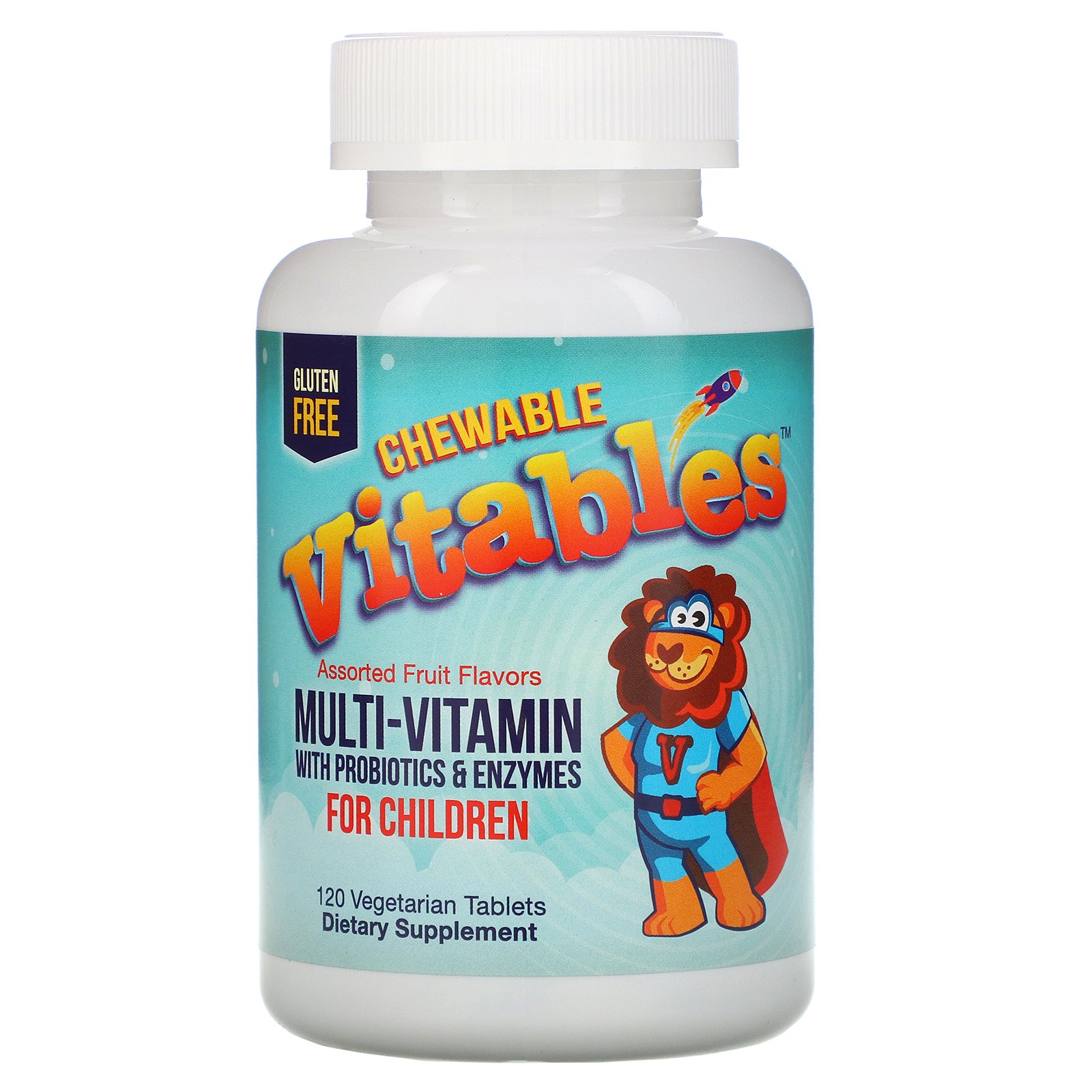 Vitables, Multivitamínico Mastigável com Probióticos e Enzimas para Crianças, Sabores de Frutas Sortidas, 120 Comprimidos Vegetarianos