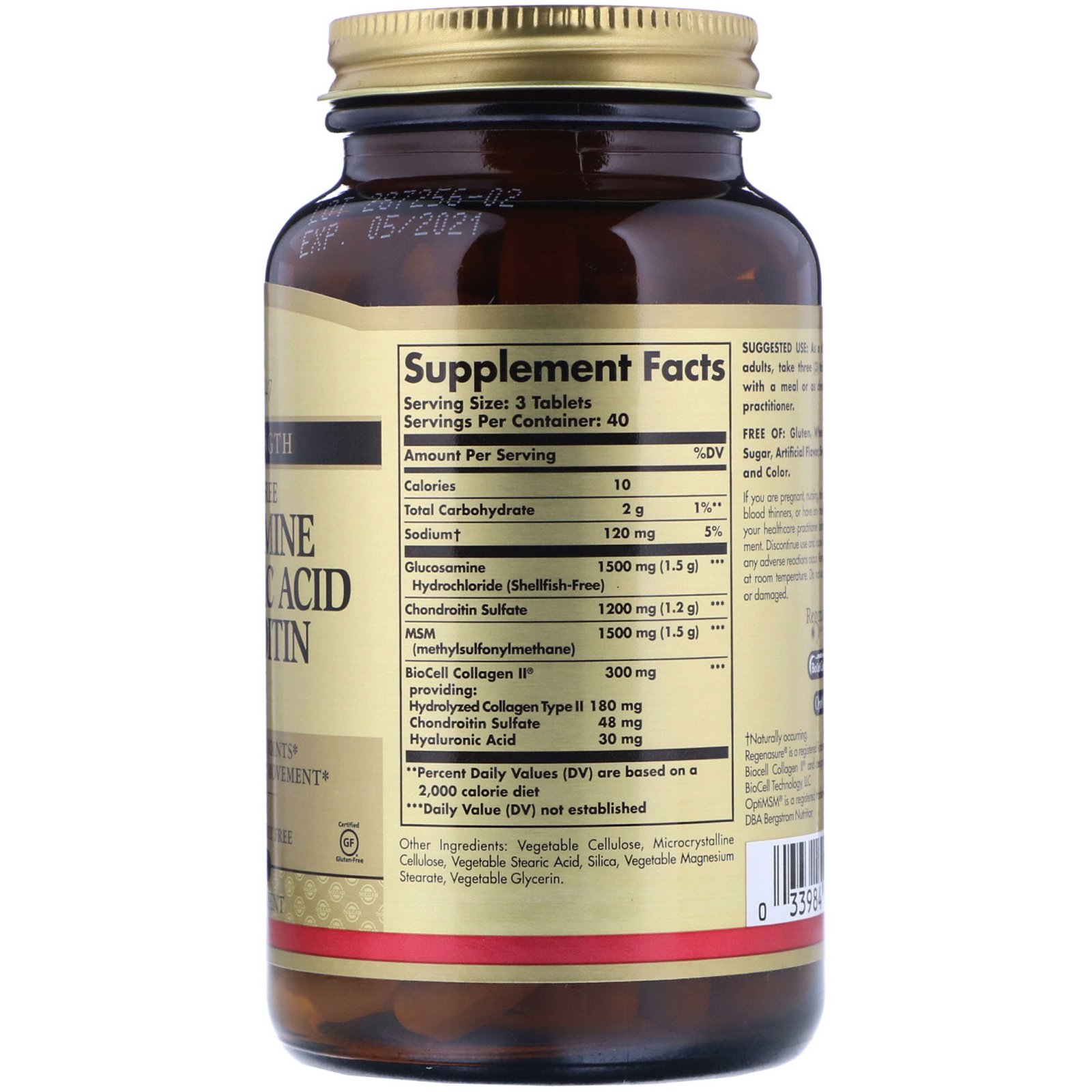Solgar, Glucosamina Ácido Hialurônico Condroitina MSM, 120 Comprimidos - Imagem 2