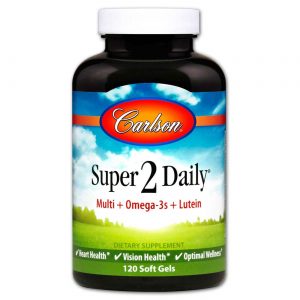 Carlson Labs, Super 2 Daily® - Multivitaminico com Omega-3 mais Luteína -120 Cápsulas de Gel