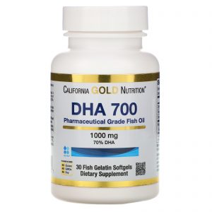 California Gold Nutrition, DHA 700 Óleo de Peixe, Grau Farmacêutico, 1.000 mg, 30 Cápsulas Softgel de Gelatina de Peixe