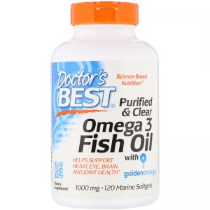 Doctor's Best, Óleo de Peixe Ômega-3 Purified & Clear com Goldenomega, 1.000 mg, 120 Cápsulas Softgel Marinhas