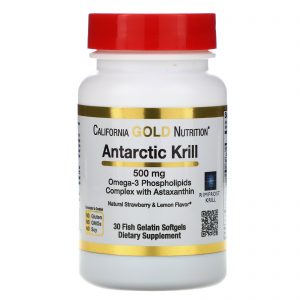 California Gold Nutrition, Óleo de Krill Antártico, com Astaxantina, RIMFROST, Aroma Natural de Morango e Limão, 500 mg, 30 Cápsulas Softgel de Gelatina de Peixe