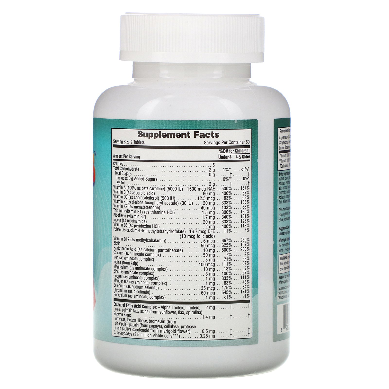 Vitables, Multivitamínico Mastigável com Probióticos e Enzimas para Crianças, Sabores de Frutas Sortidas, 120 Comprimidos Vegetarianos - Imagem 2