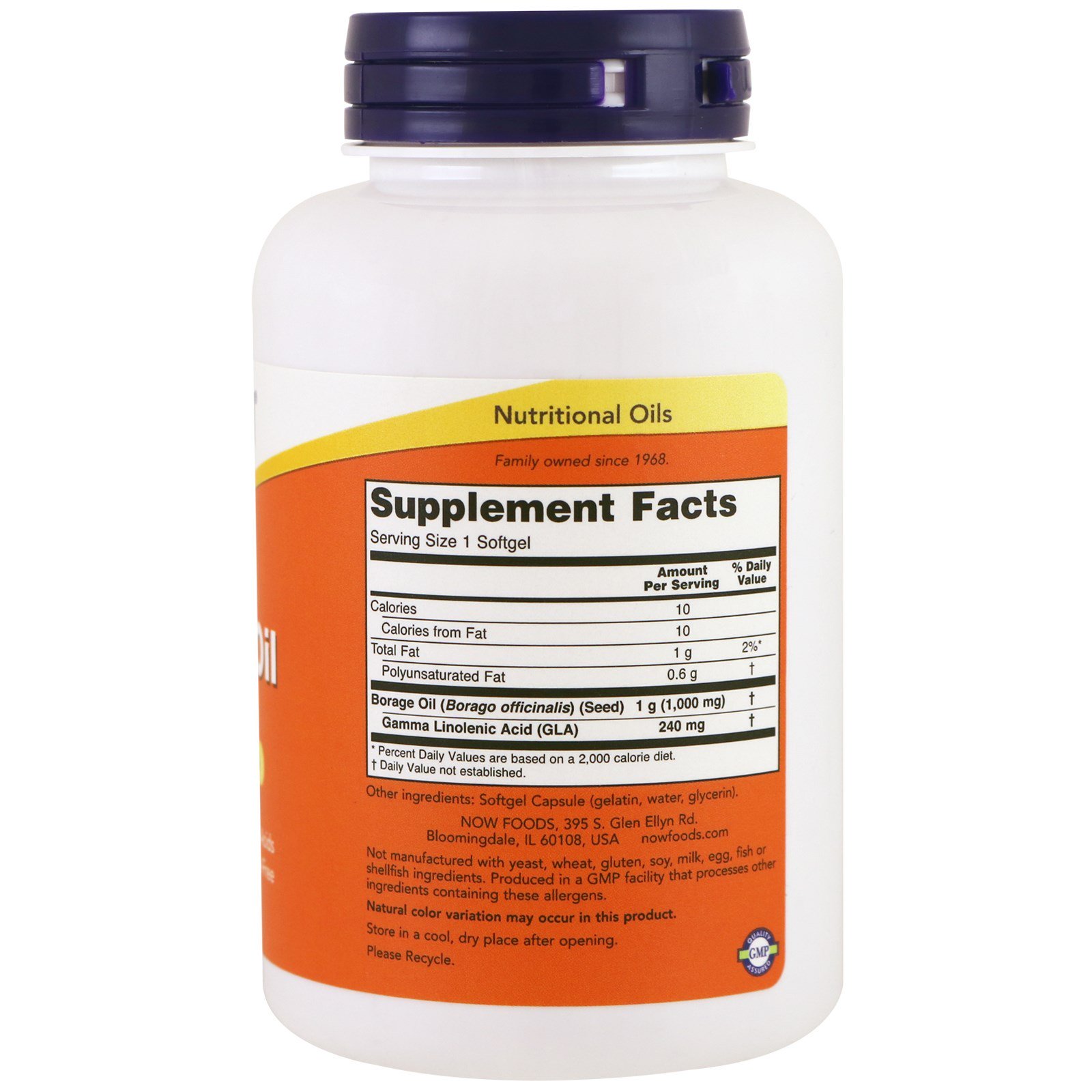 Now Foods, Óleo de Borragem, Concentração de GLA, 1.000 mg, 120 Cápsulas Softgel - Imagem 2