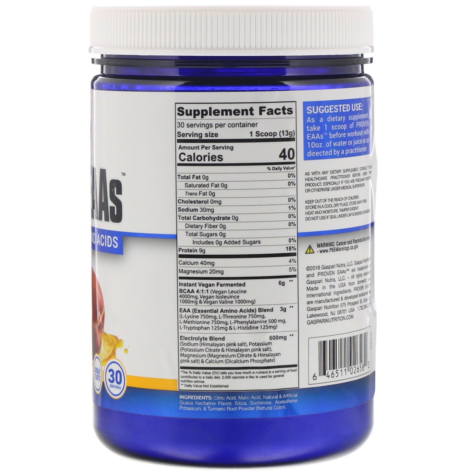 Gaspari Nutrition, EAAs comprovados com 9 aminoácidos essenciais, nectarina de goiaba, 390 g (13,75 onças) - Imagem 2