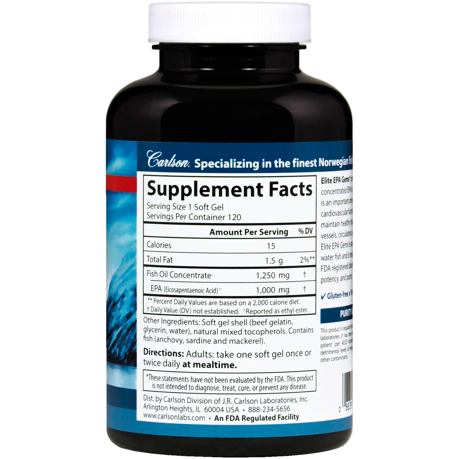 Carlson Labs, EPA Gems Elite, 1000 mg, 120 Cápsulas Gelatinosas - Imagem 2