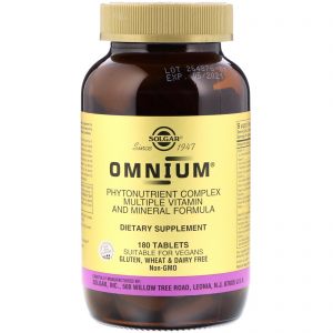 Solgar, Omnium, Complexo Fitonutriente, Fórmula com Várias Vitaminas e Minerais, 180 Comprimidos