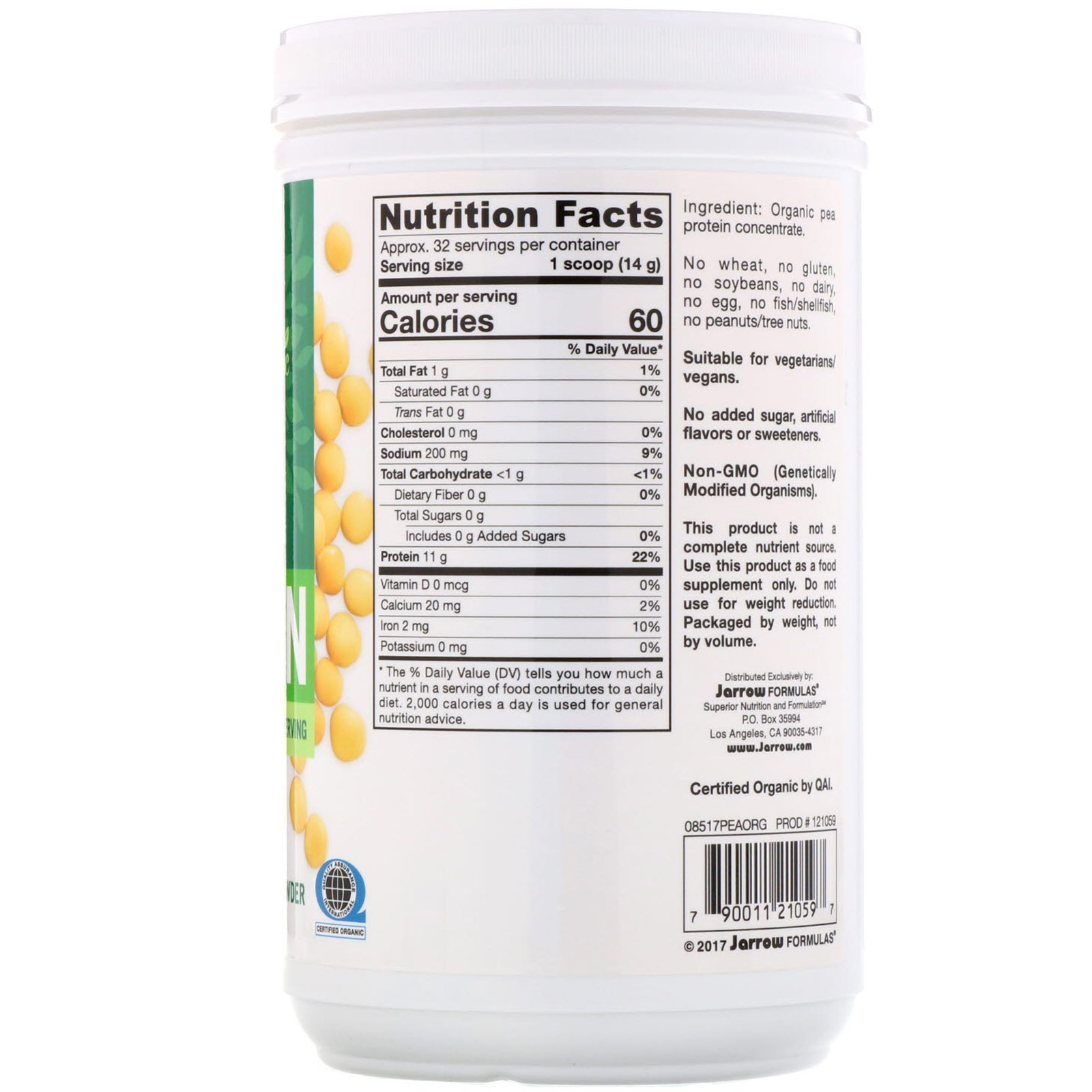 Jarrow Formulas, Proteína de Ervilha com Certificação Orgânica, 454 g (16 oz) - Imagem 2