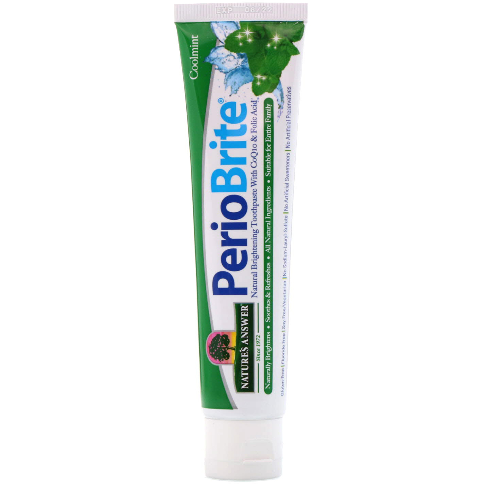 Nature's Answer, Pasta de Dentes Clareamento Natural PerioBrite com Coq10 e Ácido Fólico, Hortelã Fresca, 113,4 g (4 oz) - Imagem 3