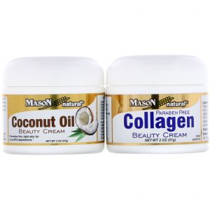 Mason Natural, Creme de Beleza com Óleo de Coco + Creme de Beleza com Colágeno, 2 Frascos, 57 g (2 oz) Cada